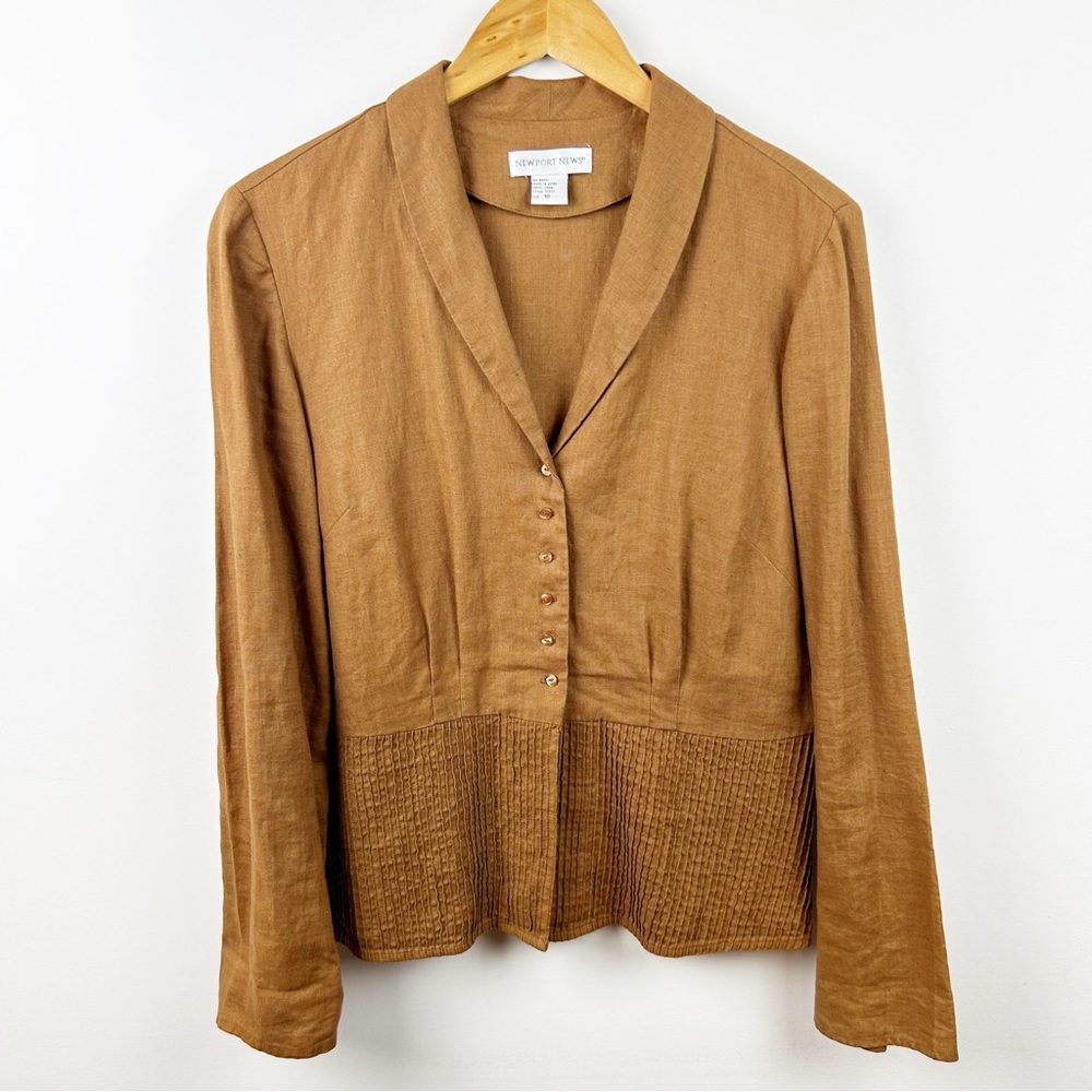 Vintage Newport News Linen Brown Button Down Blouse